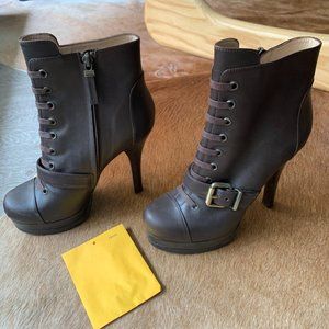 Fendi Brown Leather Ankle Boots - size 37.5